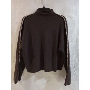 By Anthropologie Mock Neck Whipstitch Ribbed Knit Sweater Brown Womens Small
